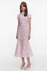 Lace Flapped Midi Dress With Belt