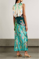 Satin Paisley Print Knotted Midi Dress