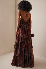 Lace Ruffle Slip Maxi Dress