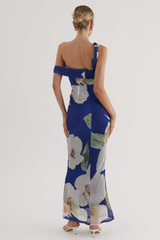 Floral Asymmetrical Gathering Maxi Dress