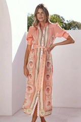Paisley Print Single Breasted Midi Dress With Belt