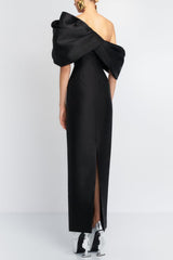 Satin Ruched Off-Shoulder Midi Dress