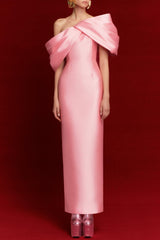 Satin Ruched Off-Shoulder Midi Dress
