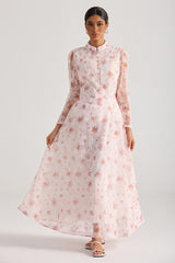 Floral Sequin Single Breasted Top & Maxi Skirt Set