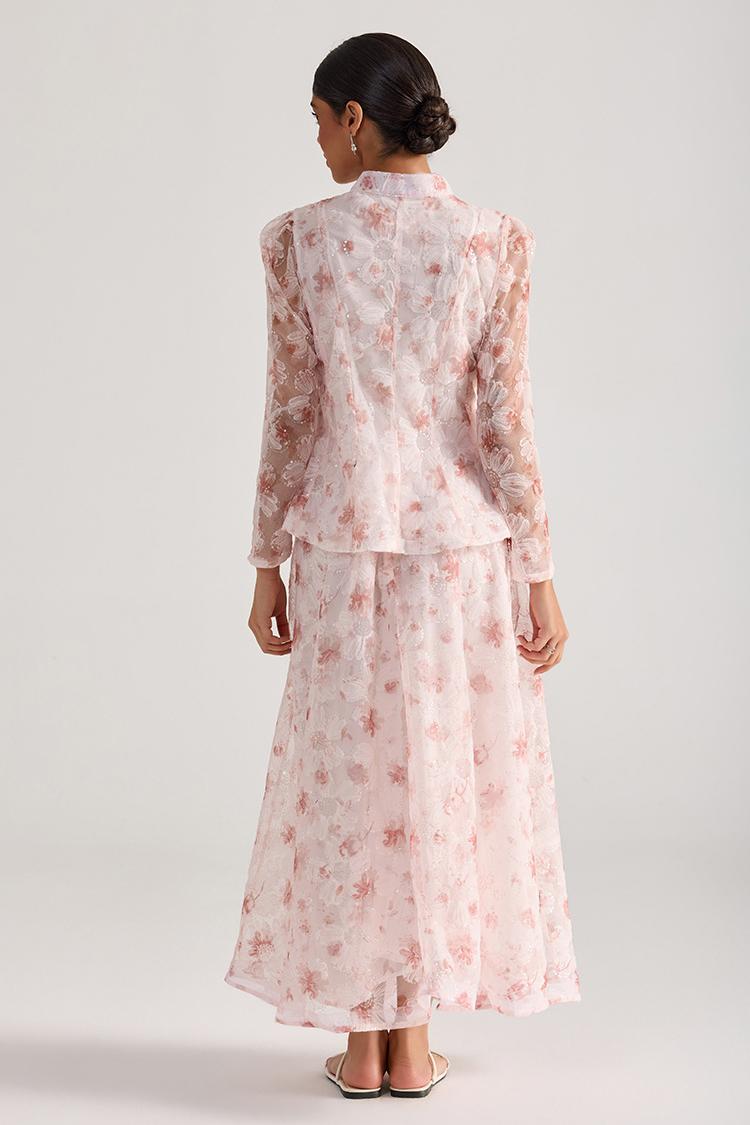 Floral Sequin Single Breasted Top & Maxi Skirt Set