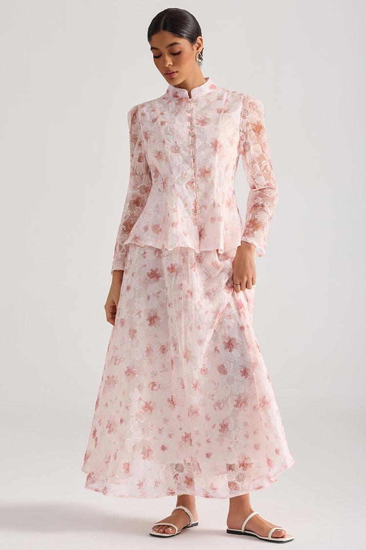 Floral Sequin Single Breasted Top & Maxi Skirt Set