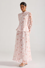 Floral Sequin Single Breasted Top & Maxi Skirt Set