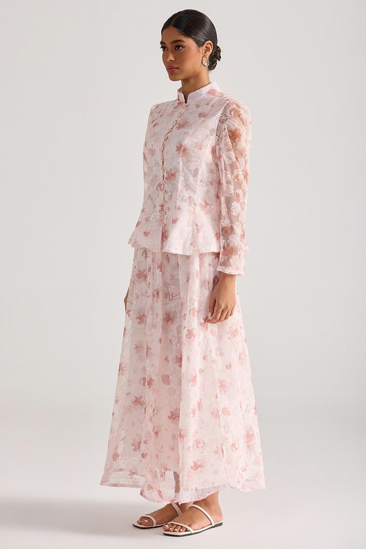 Floral Sequin Single Breasted Top & Maxi Skirt Set
