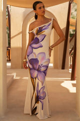 Floral Knotted One Shoulder Maxi Dress