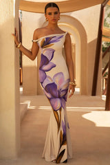 Floral Knotted One Shoulder Maxi Dress