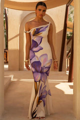 Floral Knotted One Shoulder Maxi Dress
