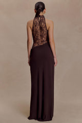 Lace Splicing Jersey See-Through Maxi Dress
