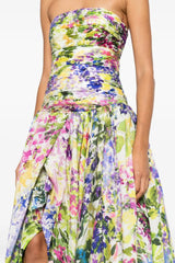 Floral Pleated Smocking Slit Maxi Dress