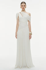 Solid One Shoulder Cape Sleeve Maxi Dress