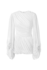 Jersey Gathering Lantern Sleeve Mini Dress