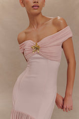 Mesh Splicing Jersey Off-Shoulder Maxi Dress