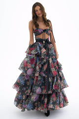 Floral Cut-Out Ruffle Mini Dress With Wrap Skirt Two Piece Set