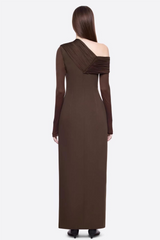 Solid One Shoulder Gathering Slit Maxi Dress