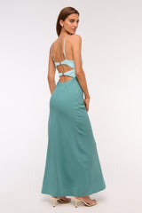 Contrast Color Cut-Out Slip Maxi Dress