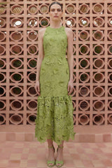 Lace Embroidered Sleeveless Midi Dress