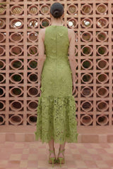 Lace Embroidered Sleeveless Midi Dress