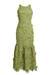 Lace Embroidered Sleeveless Midi Dress