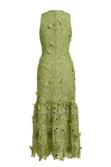 Lace Embroidered Sleeveless Midi Dress