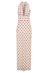 Polka Dot Halter Neck Backless Midi Dress