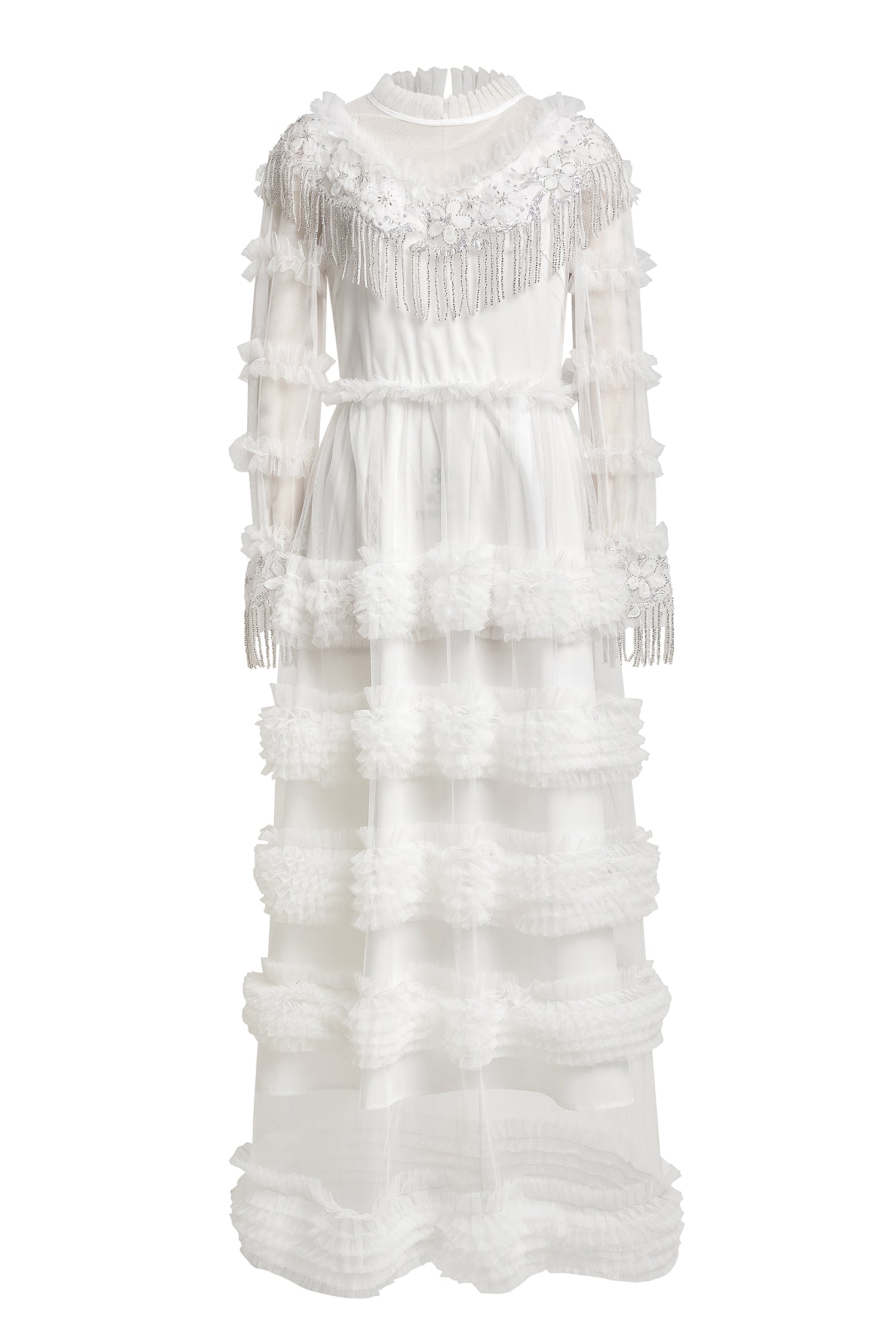 Beaded Frill Round Neck Maxi Dress