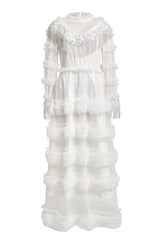 Beaded Frill Round Neck Midi Dress