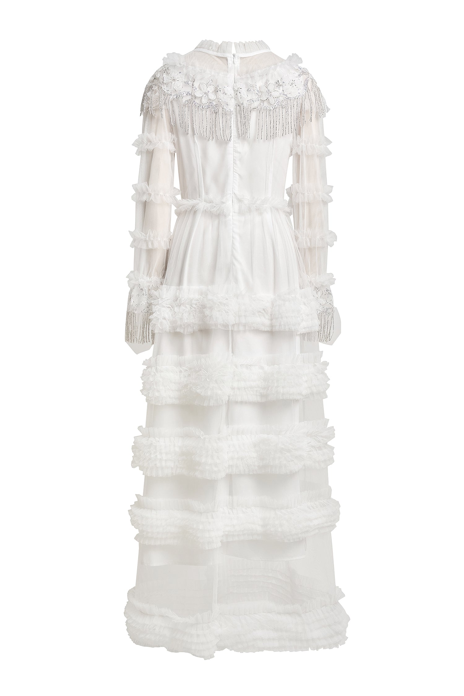 Beaded Frill Round Neck Midi Dress