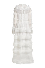 Beaded Frill Round Neck Midi Dress