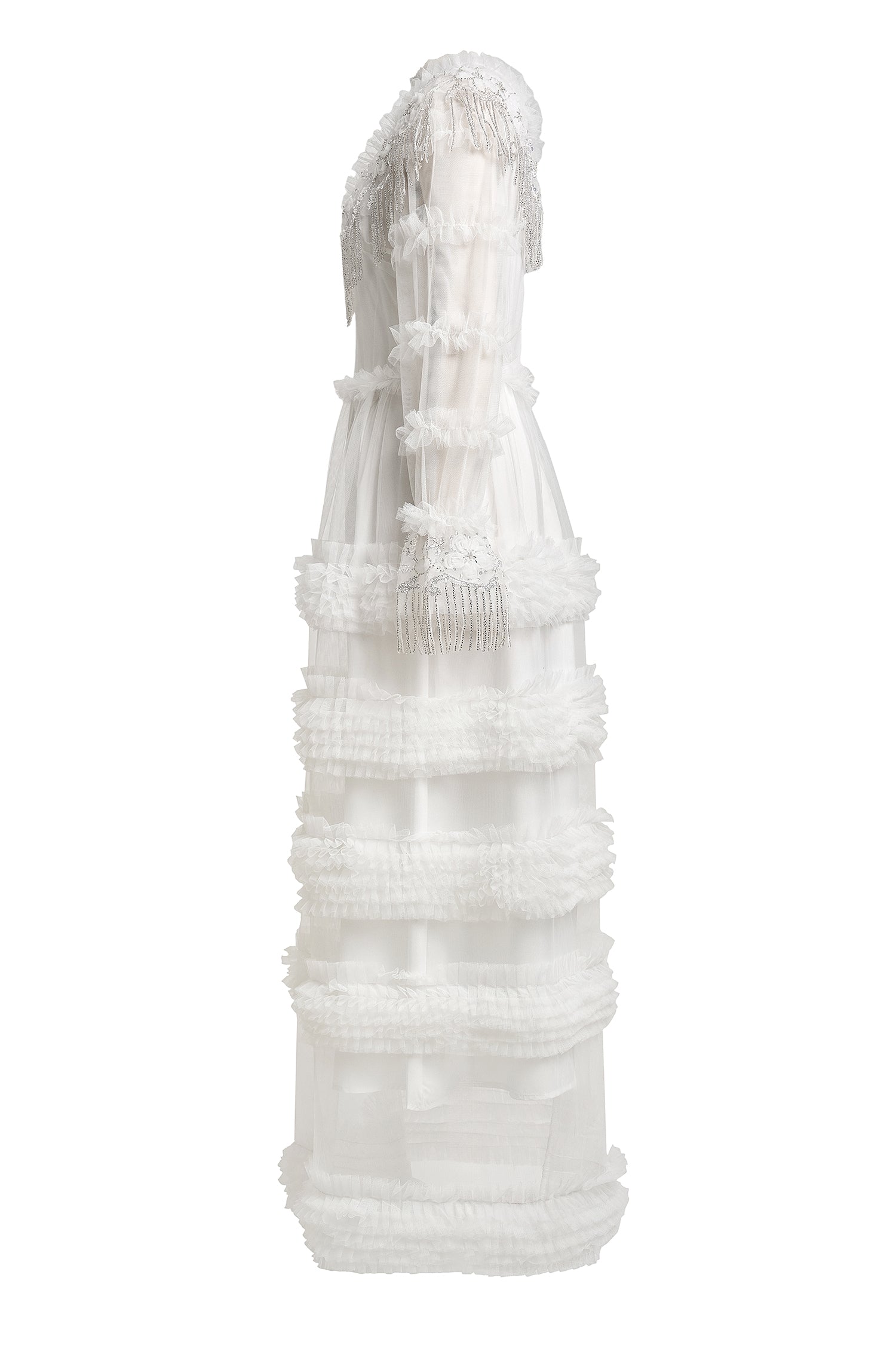 Beaded Frill Round Neck Midi Dress