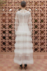 Beaded Frill Round Neck Midi Dress