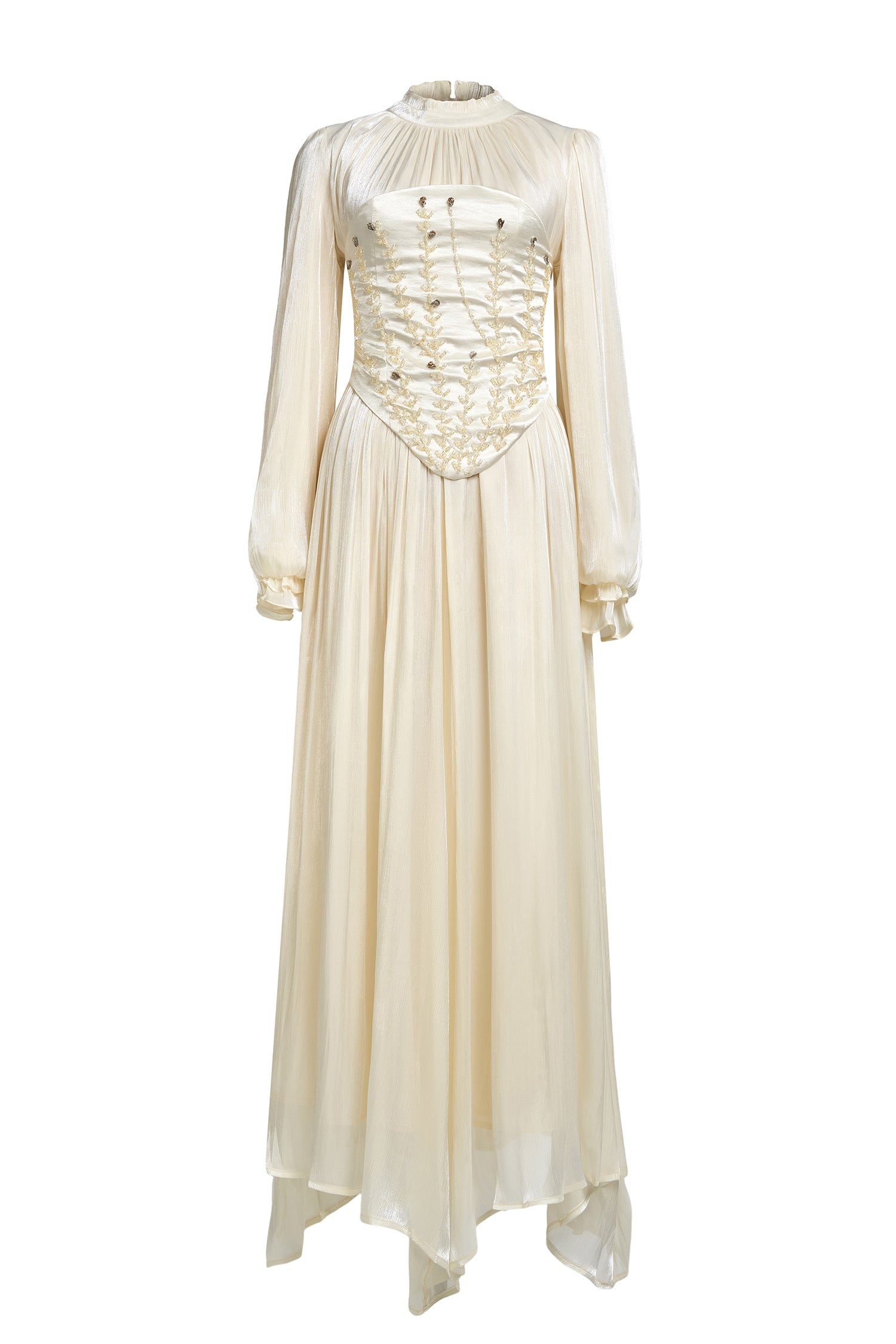 Nail Bead Embroidery Gathering Midi Dress