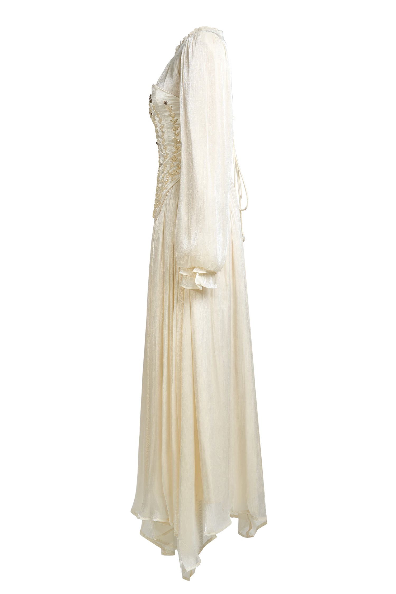 Nail Bead Embroidery Gathering Midi Dress