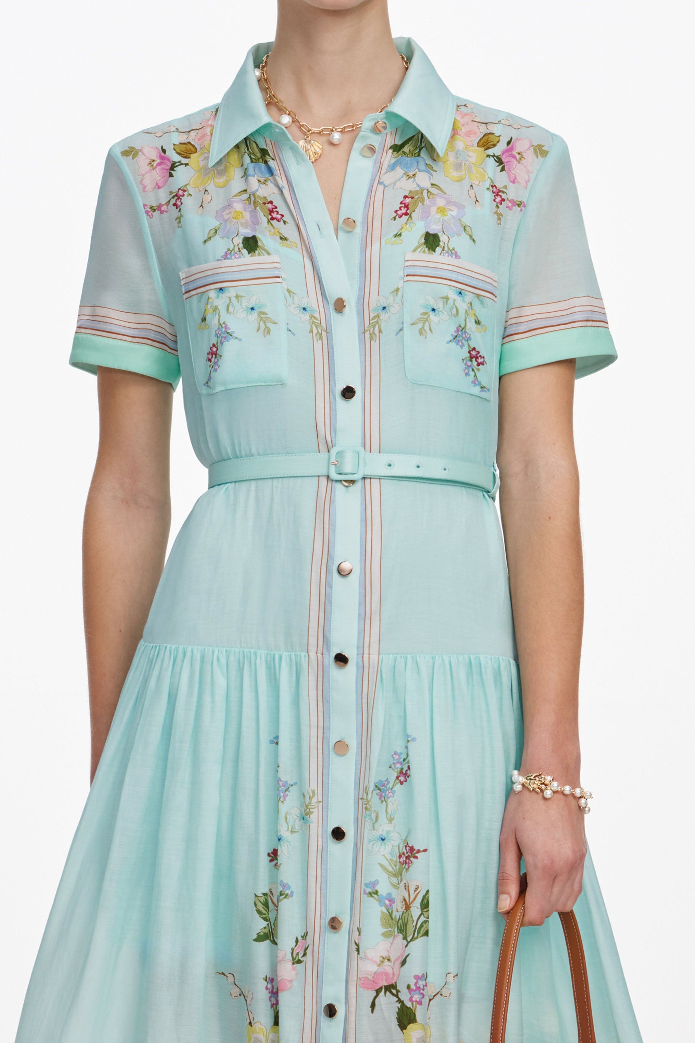 Floral Single Breasted Midi Dress With Belt