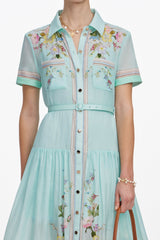 Floral Single Breasted Midi Dress With Belt