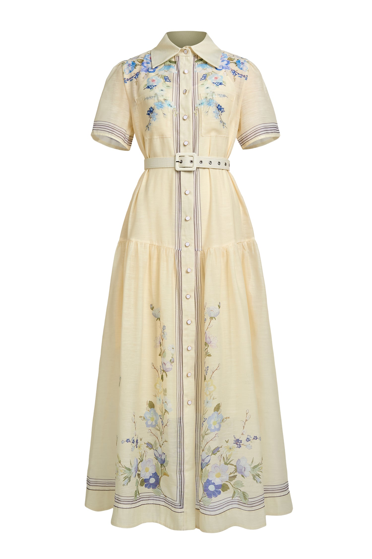 Floral Single Breasted Midi Dress With Belt