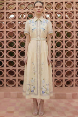 Floral Single Breasted Midi Dress With Belt