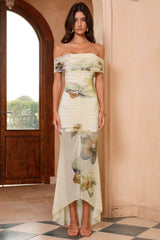 Floral Gathering Off-Shoulder Midi Dress