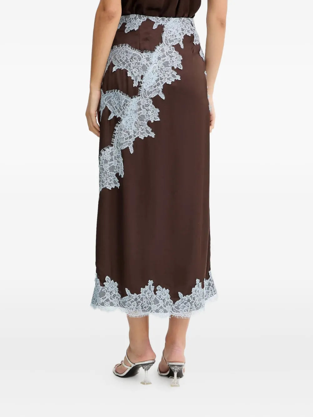 Satin Lace Top & High Waist Midi Skirt Set