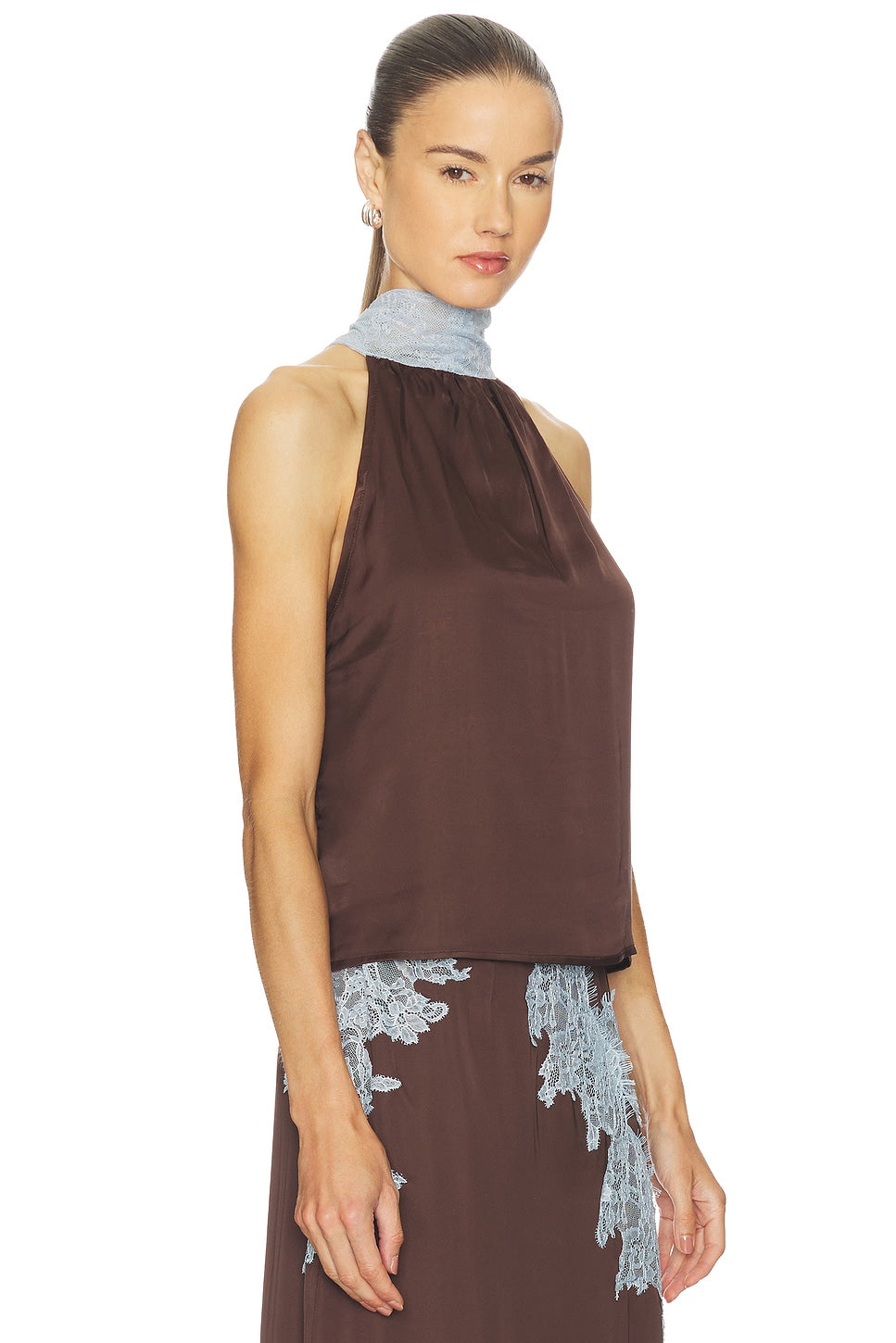 Satin Lace Top & High Waist Midi Skirt Set