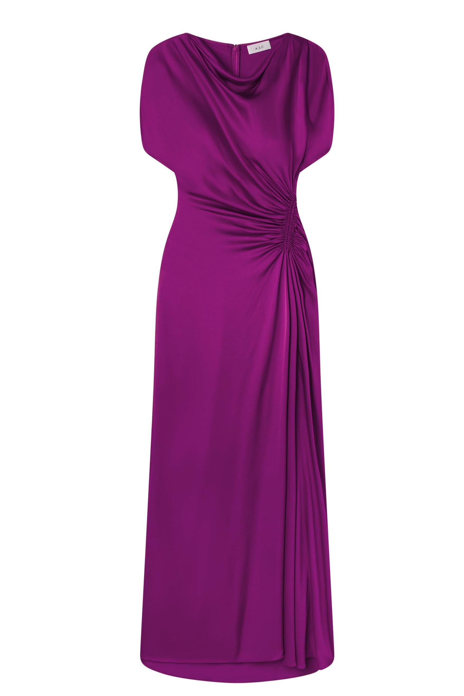 Satin Solid Ruched Maxi Dress