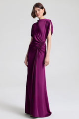 Satin Solid Ruched Maxi Dress