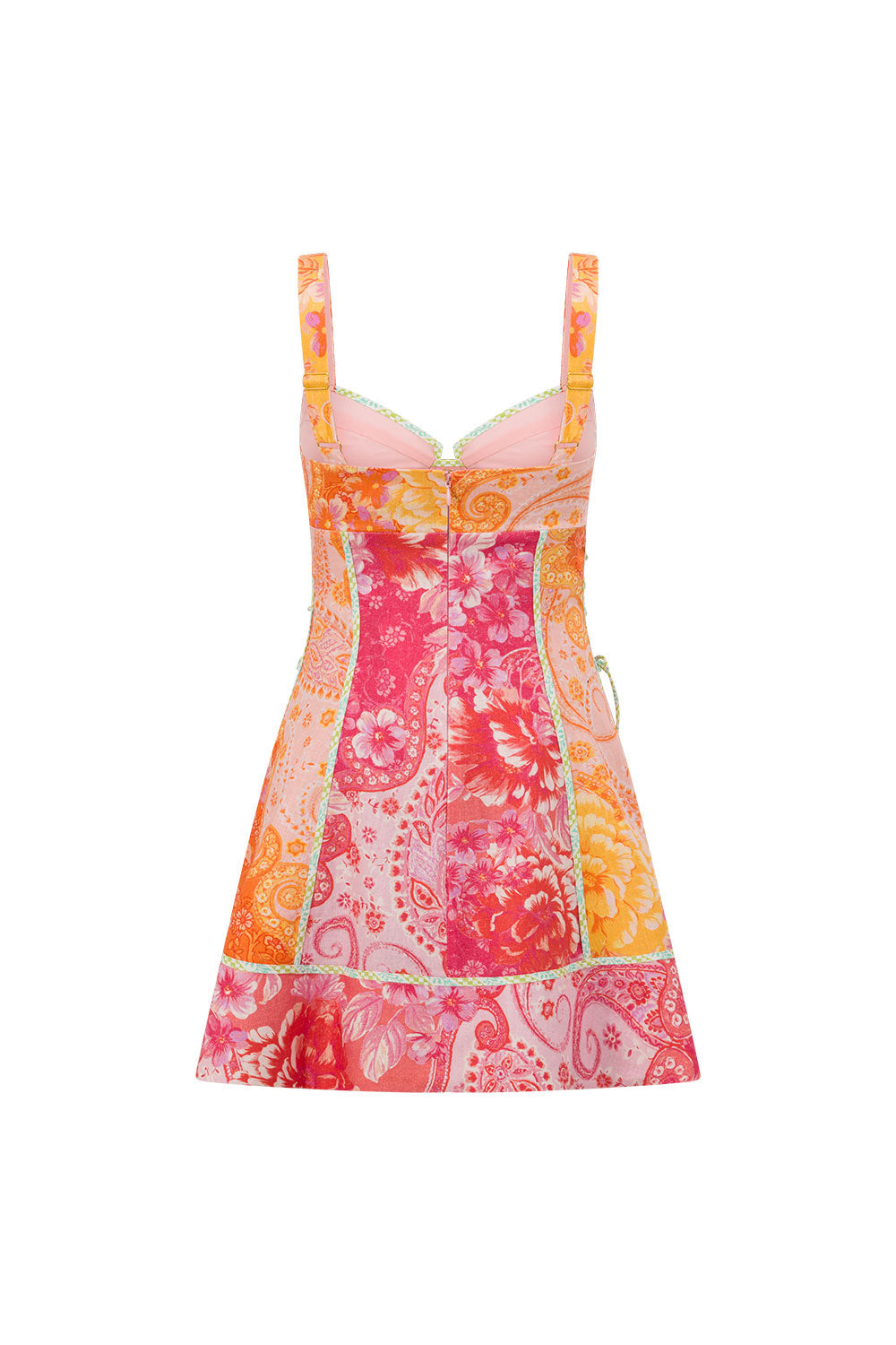 Paisley Print Lace-Up Sweetheart Neck Mini Dress