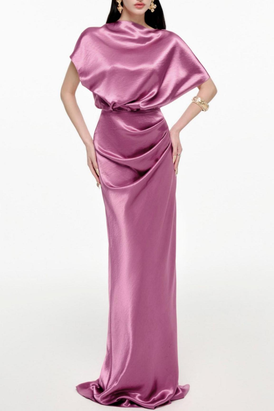 Satin Solid Ruched Maxi Dress