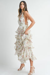 Floral Ruffle Halter Neck Midi Dress