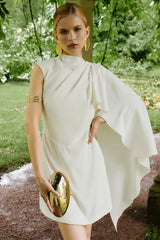 Satin Asymmetrical Cape Ruched Mini Dress