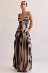 Stripe Lace-Up Midi Dress